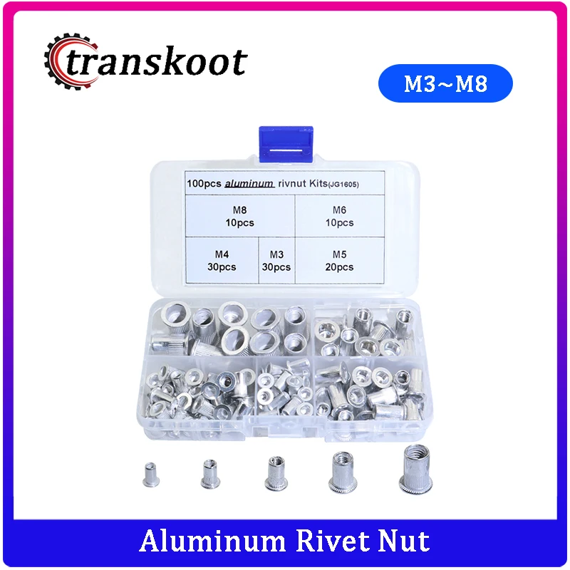 100pcs Aluminum Alloy Rivnut Flat Head Threaded Rivet Insert Nutsert Cap Rivet M3 M4 M5 M6 M8
100pcs Aluminum Alloy Rivnut Flat Head Threaded Rivet Insert Nutsert Cap Rivet M3 M4 M5 M6 M8