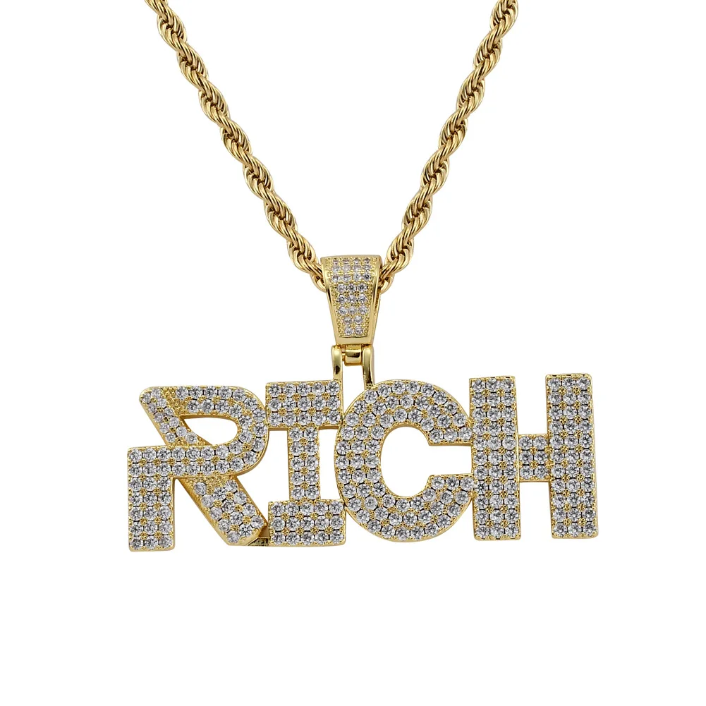 Hip Hop Chain Fully Iced Out Lab Diamond Letter RICH Pendent Necklace for Men Women
Hip Hop Chain Fully Iced Out Lab Diamond Letter RICH Pendent Necklace for Men Women