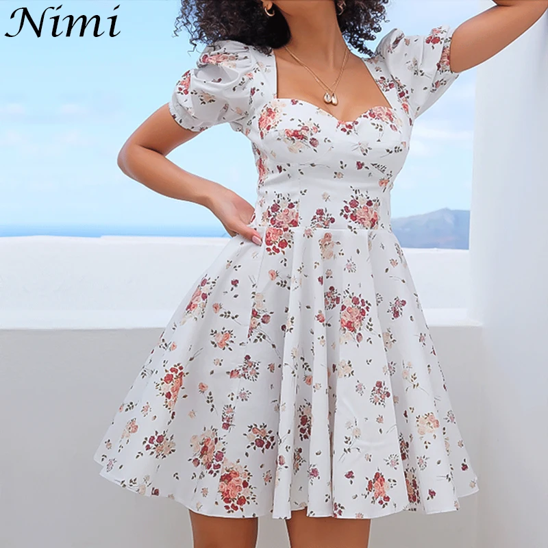 NiMi Women Puff Sleeve Black Print Mini Sweet Dresses Ladies Square Collar Sexy Party Holiday Dress 2021 New Sundress Vestidos 
NiMi Women Puff Sleeve Black Print Mini Sweet Dresses Ladies Square Collar Sexy Party Holiday Dress 2021 New Sundress Vestidos