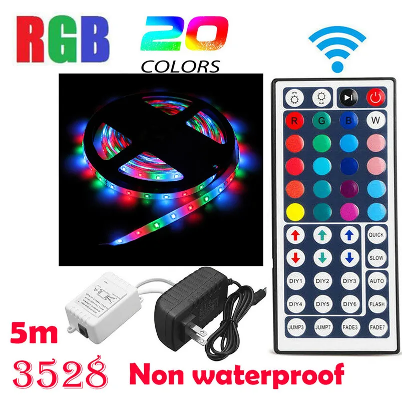 5-Meter Led Strip RGB Non-Waterproof Flexible Color Changing SMD3528 300 LED Light + 44 Key Remote Control 40AUG15 | Лампы и освещение