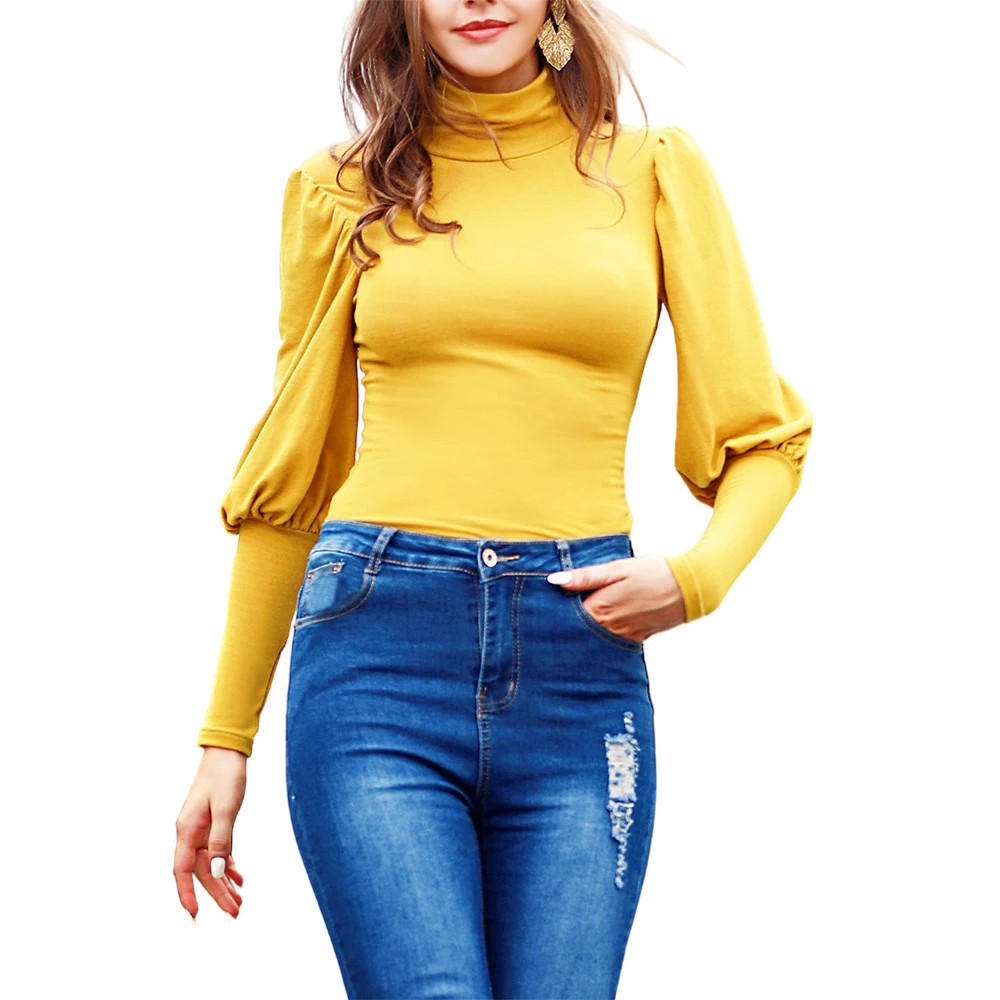 Turtleneck Top Women Solid Color Slim T Shirt Autumn Long Sleeve Basic Women Tee Shirts Temperament Long-sleeved Puff Sleeve Top
Turtleneck Top Women Solid Color Slim T Shirt Autumn Long Sleeve Basic Women Tee Shirts Temperament Long-sleeved Puff Sleeve Top