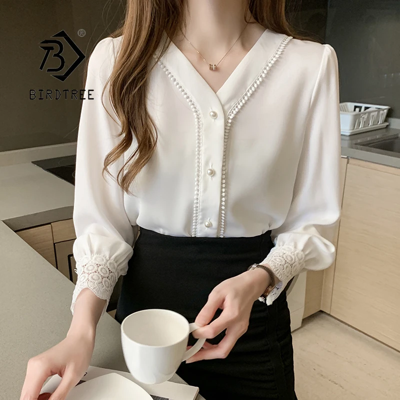 Spring Autumn Women Korean Solid Lace Chiffon Shirts V Neck Long Sleeve All-match Elegant Casual Office Button Tops Lady T16606X
Spring Autumn Women Korean Solid Lace Chiffon Shirts V Neck Long Sleeve All-match Elegant Casual Office Button Tops Lady T16606X