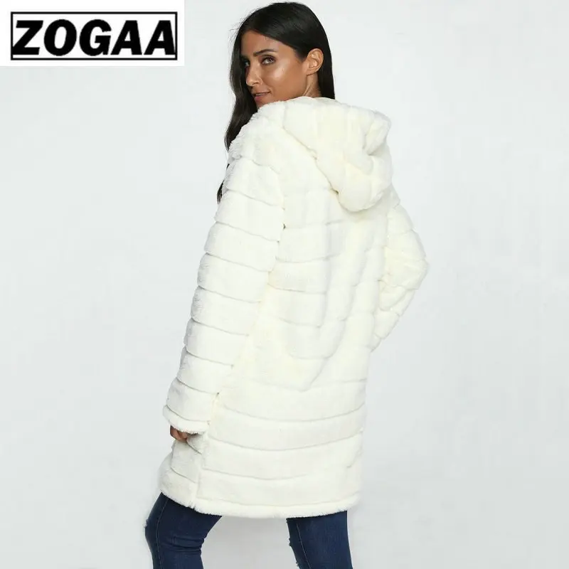 Женское пальто из искусственного меха ZOGAA повседневное теплое приталенное
