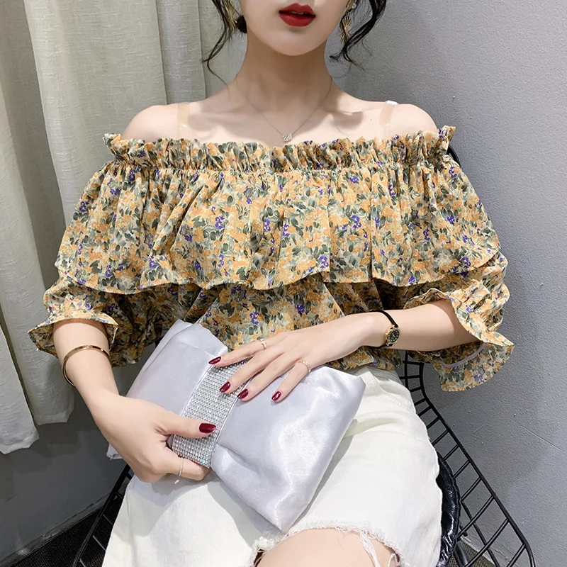 2020 New Fashion Women Sexy Blouse Floral Printed Tops Slash Neck Off Shoulder Korean Shirts Summer Elegant Blouse Blusas Mujer
2020 New Fashion Women Sexy Blouse Floral Printed Tops Slash Neck Off Shoulder Korean Shirts Summer Elegant Blouse Blusas Mujer