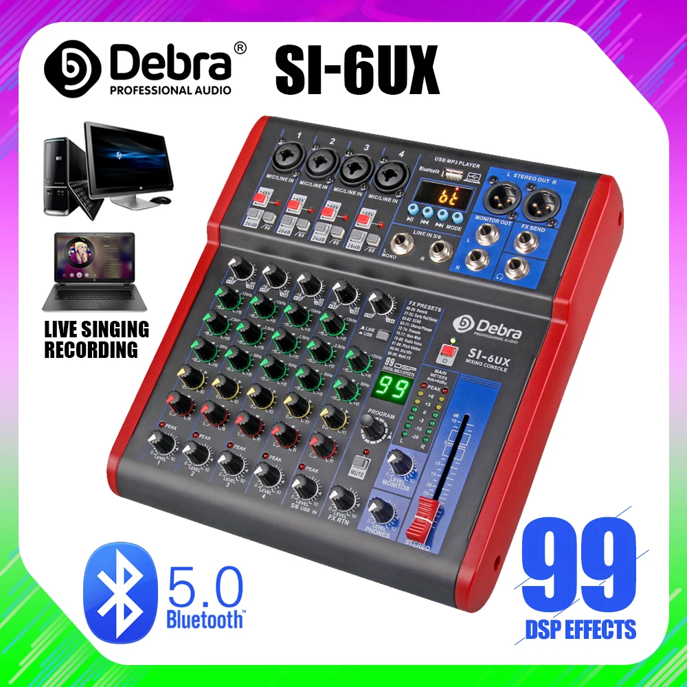 Дебра Pro 6 каналов DJ Controlle с 99DSP эффект реверберации Bluetooth 5 0 USB смеситель для