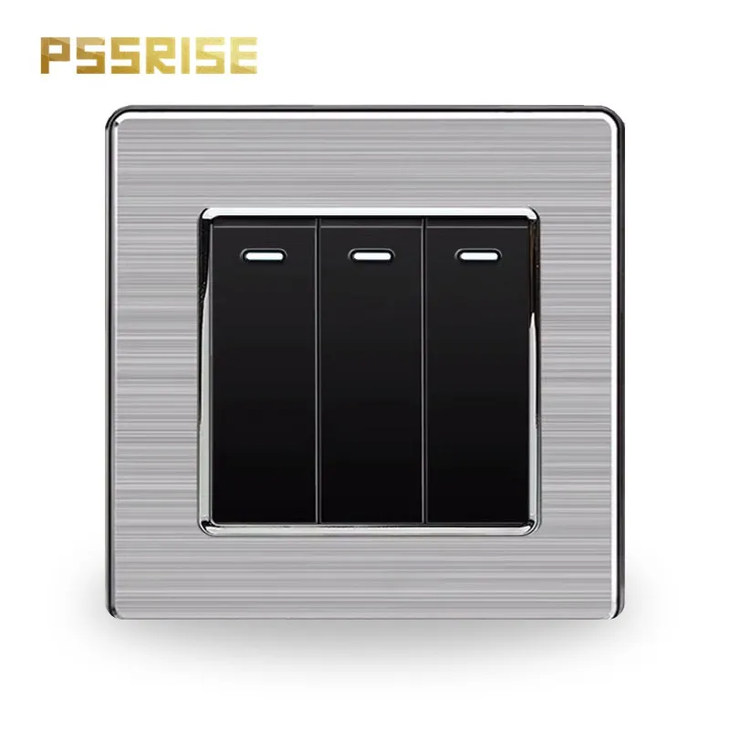 PSSRISE S06 3 Gang 1/2 Way Wall Switch 16A Stainless Steel Panel Push Button ON OFF Light Switch with Fluorescent EU RU 86*86mm
PSSRISE S06 3 Gang 1/2 Way Wall Switch 16A Stainless Steel Panel Push Button ON OFF Light Switch with Fluorescent EU RU 86*86mm