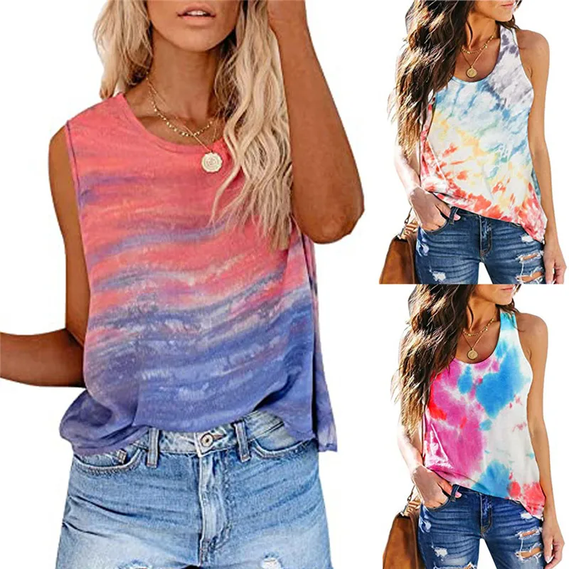 Fashion Gradient Tie-dye Printed Lady Tops Summer Sleeveless Tank Tops Plus Size S-2XL Beach Casual O-Neck Loose Women Tops Tee
Fashion Gradient Tie-dye Printed Lady Tops Summer Sleeveless Tank Tops Plus Size S-2XL Beach Casual O-Neck Loose Women Tops Tee
