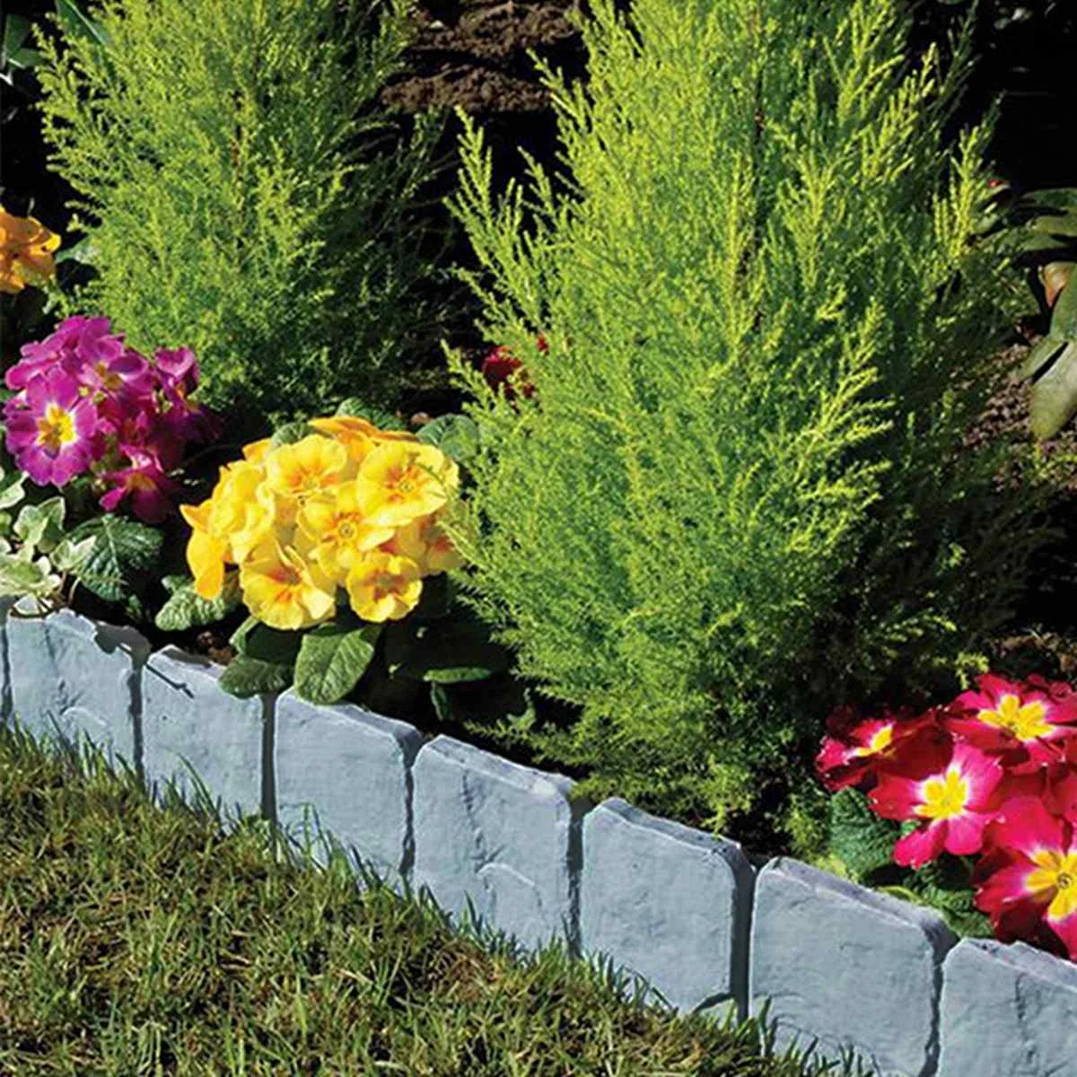 

10pcs Folding Landscape Garden Fence-Path Gray Orange Flower Plant Border Edging Lawn Imitation Stone Fence Grounding Fence