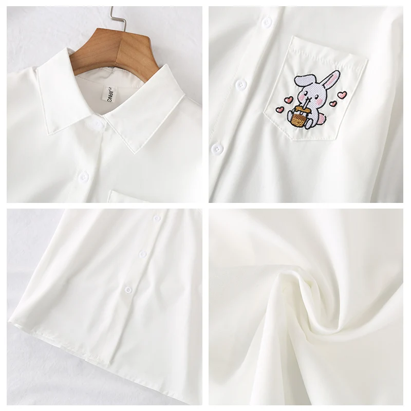 Women Blouses Shirt 2021 Summer White Printing Rabbit Lapel Short Sleeve With Tie Bow Korean JK Uniform Female Shirts Blusas
Women Blouses Shirt 2021 Summer White Printing Rabbit Lapel Short Sleeve With Tie Bow Korean JK Uniform Female Shirts Blusas