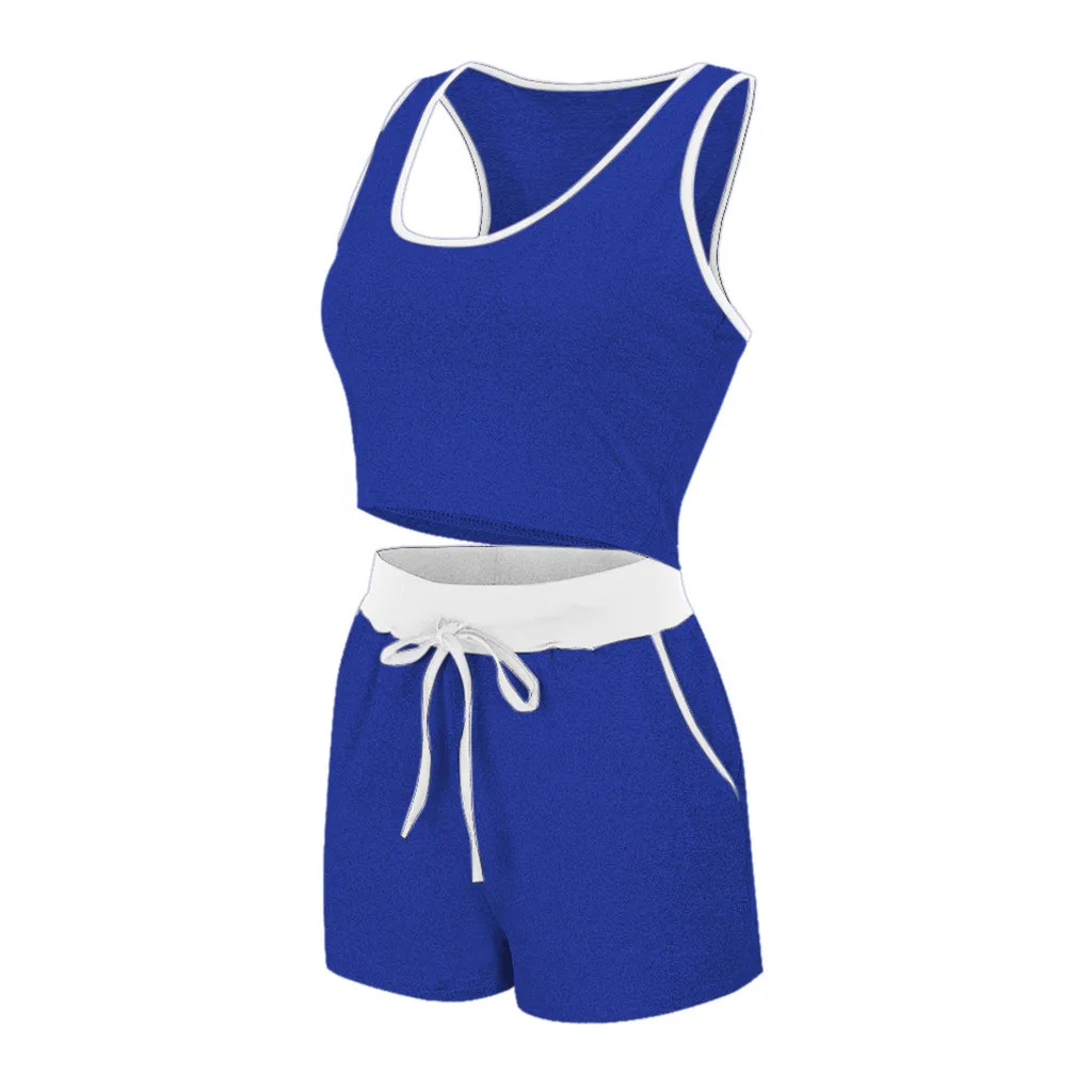 Womail Women tracksuit summer Gym Suits Fitness Two Piece Set Crop Tops and Shorts Sportwear Outfits Workout Running Tracksuits