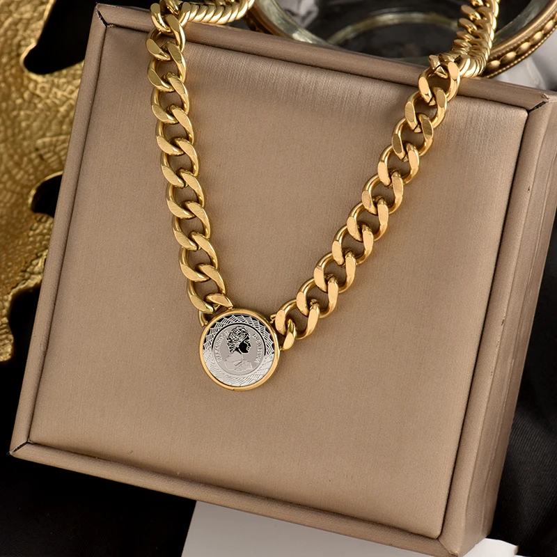 inserts Stainless steel Thick Chain Necklace fashion Titanium STEEL pendant choker Hip hop for gift women jewelry No fading
inserts Stainless steel Thick Chain Necklace fashion Titanium STEEL pendant choker Hip hop for gift women jewelry No fading