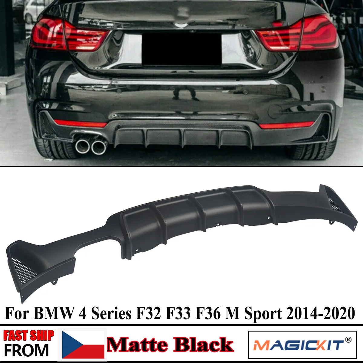 Задний диффузор MagicKit матовый черный для BMW 4 серии F32 F33 F36 PERFORMANCE M SPORT 2014 +
Задний диффузор MagicKit матовый черный для BMW 4 серии F32 F33 F36 PERFORMANCE M SPORT 2014 +