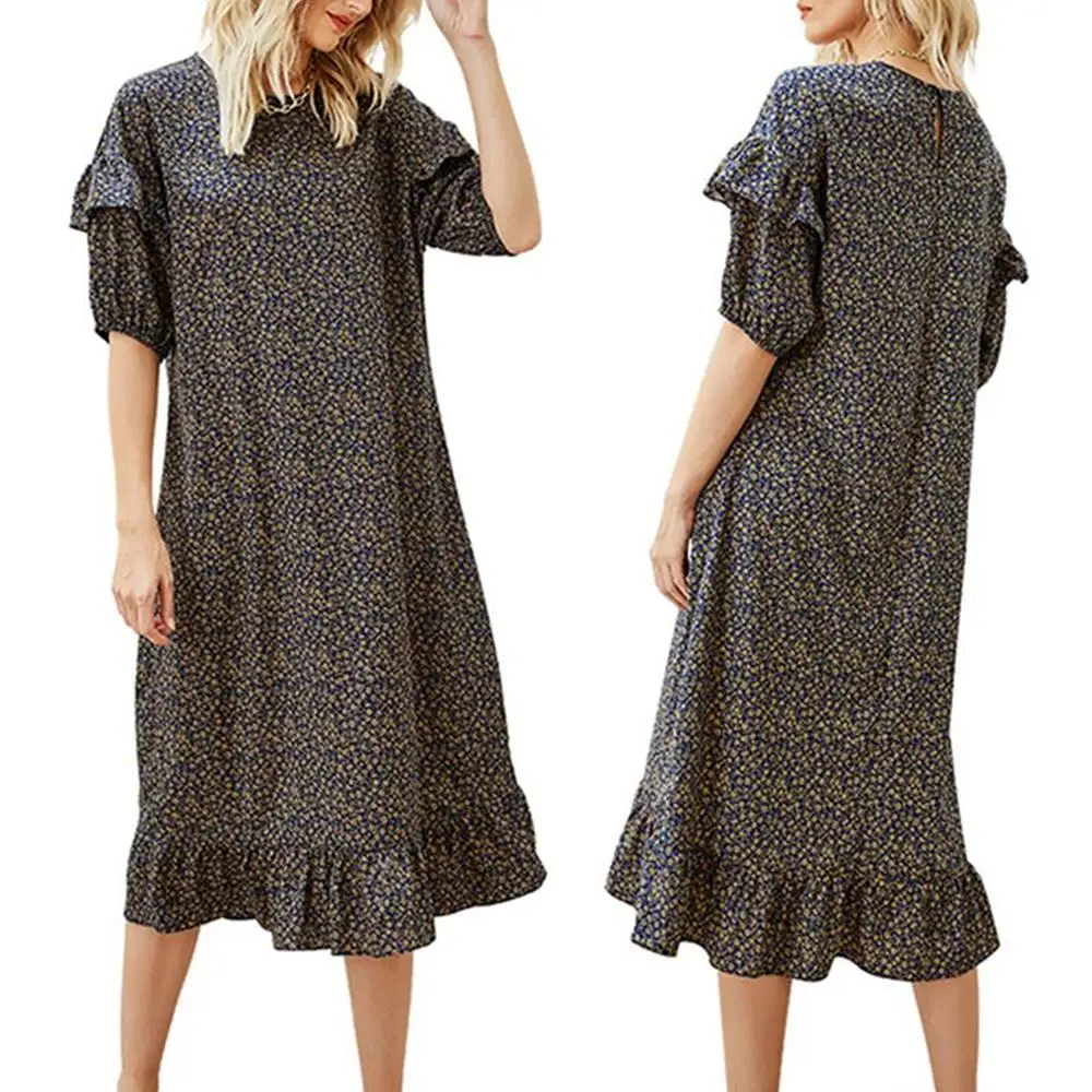 Boho Short Sleeve Dresses Crew Neck Floral Midi Dress Women Ladies Baggy Ruffle Summer Shirt-dress
Boho Short Sleeve Dresses Crew Neck Floral Midi Dress Women Ladies Baggy Ruffle Summer Shirt-dress