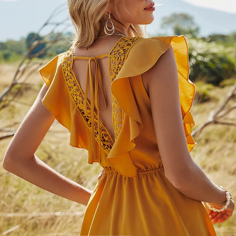 Summer Boho Women Dress Beach Ruffles Sleeveless Bow Mini Dress High Waist Bandage Hollow Out Square Collar Dresses for Women
Summer Boho Women Dress Beach Ruffles Sleeveless Bow Mini Dress High Waist Bandage Hollow Out Square Collar Dresses for Women