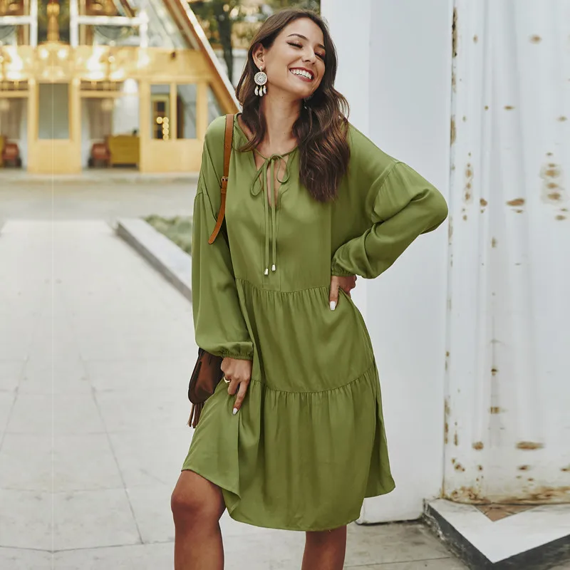 Women's Spring Summer Lace Up Oversize Dress Ladies Full Sleeve V-neck Mid-calf Solid Dress 2021 New
Women's Spring Summer Lace Up Oversize Dress Ladies Full Sleeve V-neck Mid-calf Solid Dress 2021 New