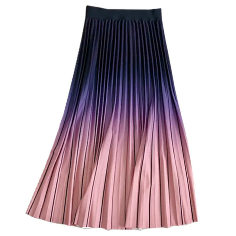 Women Midi Skirts Gradient Color Striped Printing Pink Long Skirt High Waist Korean Casual Style A-line Girls Daily Outwear 
Women Midi Skirts Gradient Color Striped Printing Pink Long Skirt High Waist Korean Casual Style A-line Girls Daily Outwear