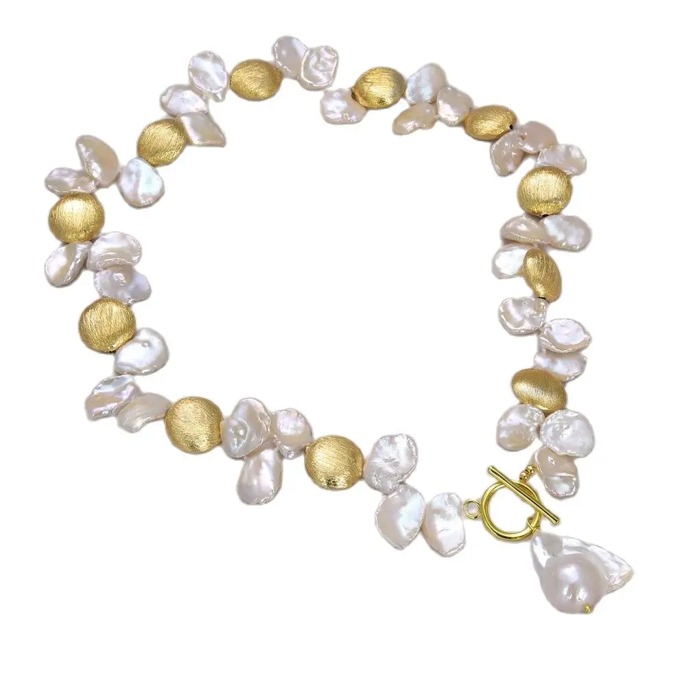 GuaiGuai Jewelry 18'' White Keshi Pearl Gold Color Plated Coin Bead Necklace Keshi Pearl Pendant
GuaiGuai Jewelry 18'' White Keshi Pearl Gold Color Plated Coin Bead Necklace Keshi Pearl Pendant