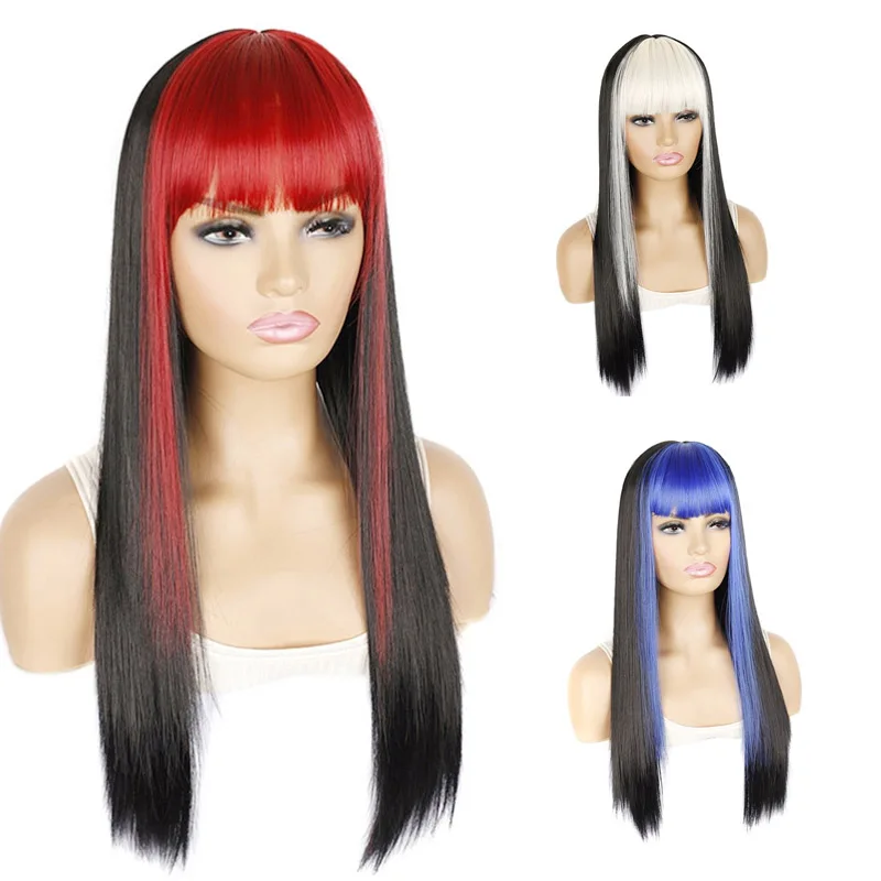 Long Straight Hair Wig Bob Haircut Whit Bangs Black Red Pink Highlights Color Fashion Wigs For White Women
Long Straight Hair Wig Bob Haircut Whit Bangs Black Red Pink Highlights Color Fashion Wigs For White Women