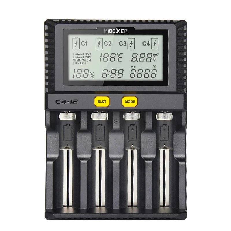 Miboxer C4-12 Charger 4-Slot 3.0A 12AMAX Smart Battery LCD Screen Fast charge 18650 265650 for VP4 PLUS Li-ion/IMR/INR/ICR/Ni PK
Miboxer C4-12 Charger 4-Slot 3.0A 12AMAX Smart Battery LCD Screen Fast charge 18650 265650 for VP4 PLUS Li-ion/IMR/INR/ICR/Ni PK