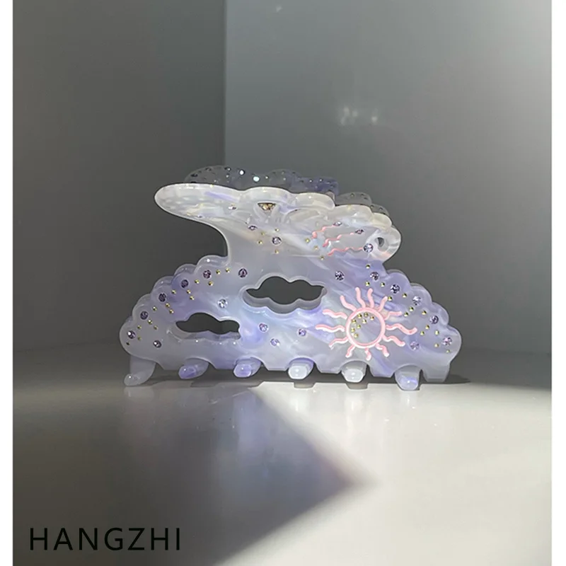 

HANGZHI Butterfly Rhinestone Hollow Hair Clip Acetate Shark Hairpin Purple Trendy Hair Accessories for Women Lady 2021 INES NEW