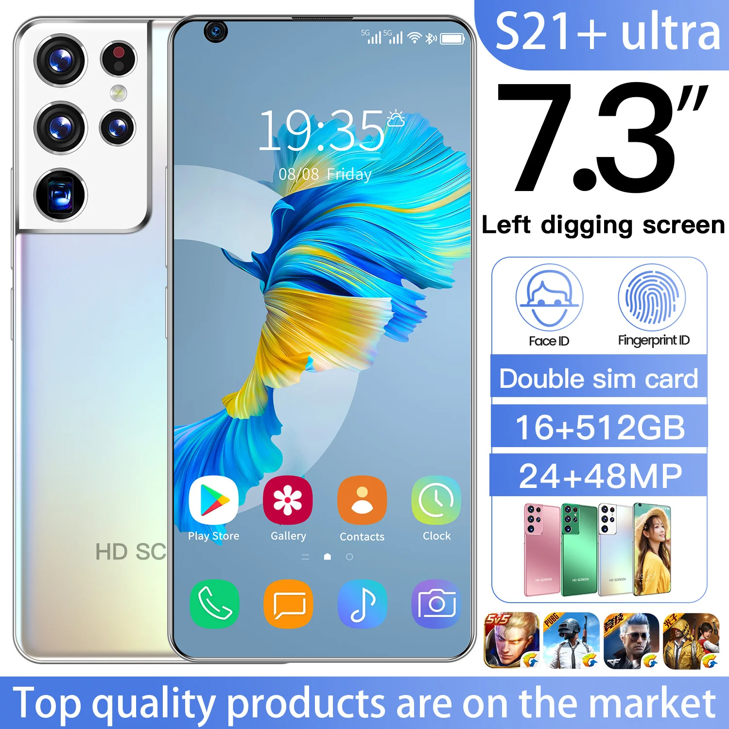 Global Version S21+ Ultra 7.3 Inch Smart Phone Android 10.0 16GB RAM 512GB ROM Dual Sim Unlocked Mobile Phone MTK 6799 Deca Core
Global Version S21+ Ultra 7.3 Inch Smart Phone Android 10.0 16GB RAM 512GB ROM Dual Sim Unlocked Mobile Phone MTK 6799 Deca Core