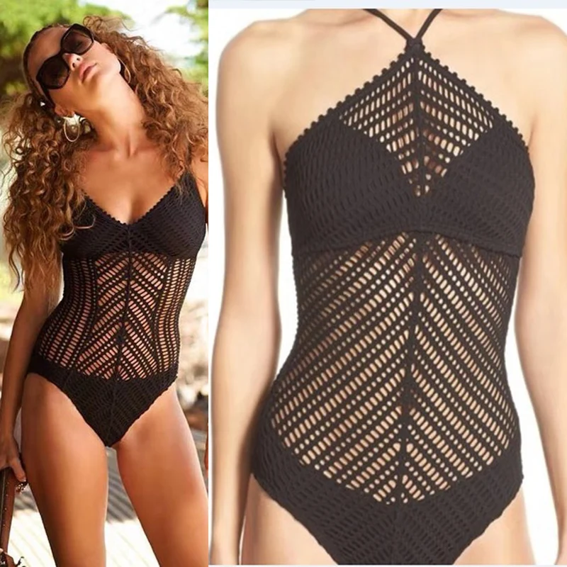 

Sexy Mesh One Piece Swimsuit Women Swimwear Splicing Sheer Hollow Out Monokini Bikinis Bathing Suit Push Up Bodysuit Beachwear