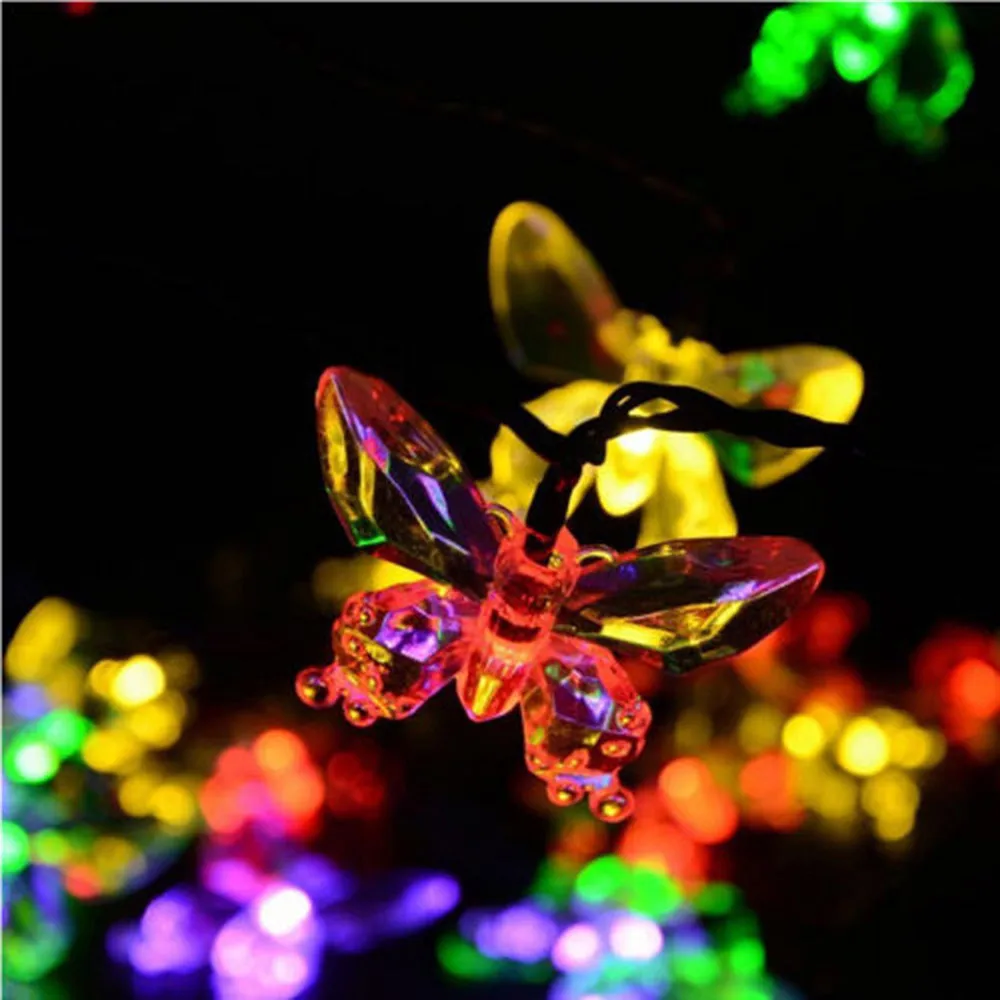 Светодиодная гирлянда с бабочками 20 светодиодов уличное освещение цветная