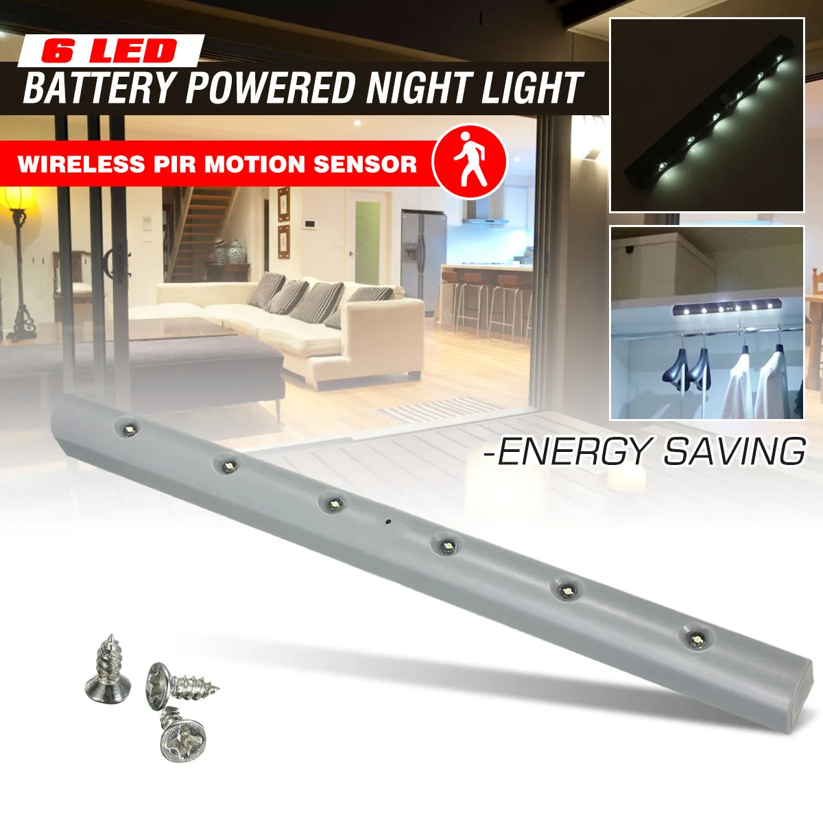 6 LED Under Cabinet Light Strip LED Wireless PIR Motion Sensor Battery Powered Home Stair Night Lamp Wardrobe Bed Side Light
6 LED Under Cabinet Light Strip LED Wireless PIR Motion Sensor Battery Powered Home Stair Night Lamp Wardrobe Bed Side Light