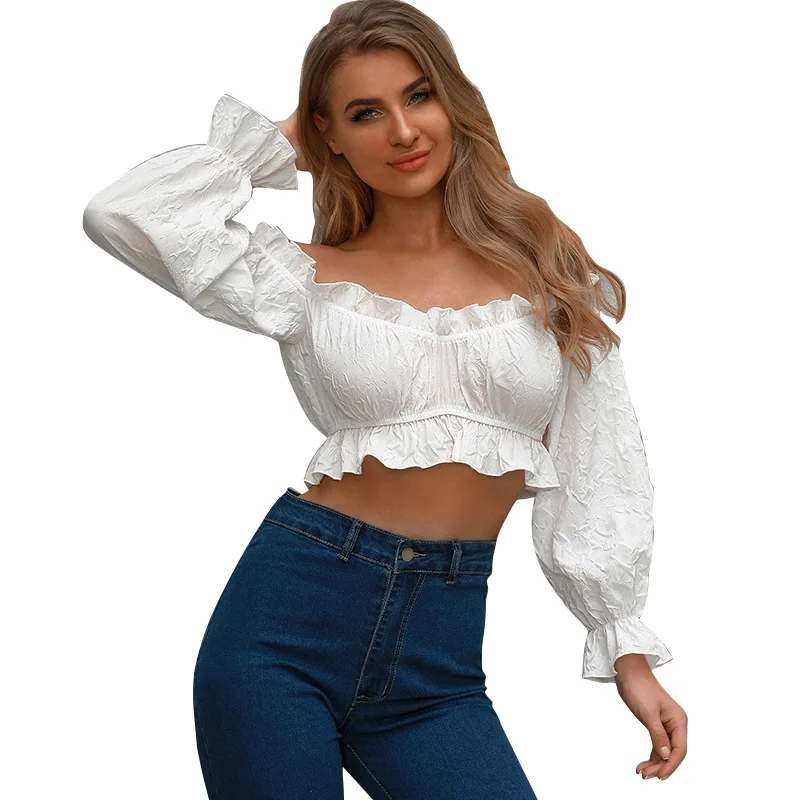 Tops for Women Fashion Off Shoulder Top Blusas Mujer De Moda 2020 Womens Fashion Spring Solid Chiffon Short Blouse for Lady 
Tops for Women Fashion Off Shoulder Top Blusas Mujer De Moda 2020 Womens Fashion Spring Solid Chiffon Short Blouse for Lady