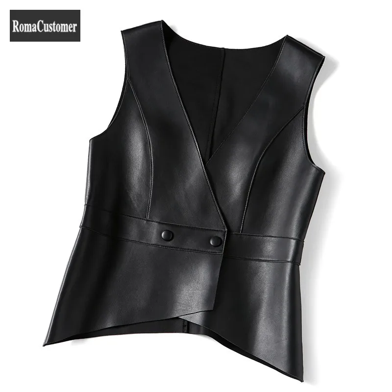 Genuine Leather Vest Womens Outerwear Office Lady Sheepskin Slim V-Neck Double Breasted Vest Elegant Solid Sleeveless Spring New
Genuine Leather Vest Womens Outerwear Office Lady Sheepskin Slim V-Neck Double Breasted Vest Elegant Solid Sleeveless Spring New