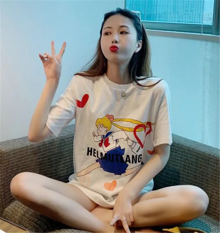 White Printed Anime Cartoon Sailor Moon Girl T shirt Cotton Short Sleeve Cosplay Costume for Women Girl Clothes Gift
White Printed Anime Cartoon Sailor Moon Girl T shirt Cotton Short Sleeve Cosplay Costume for Women Girl Clothes Gift