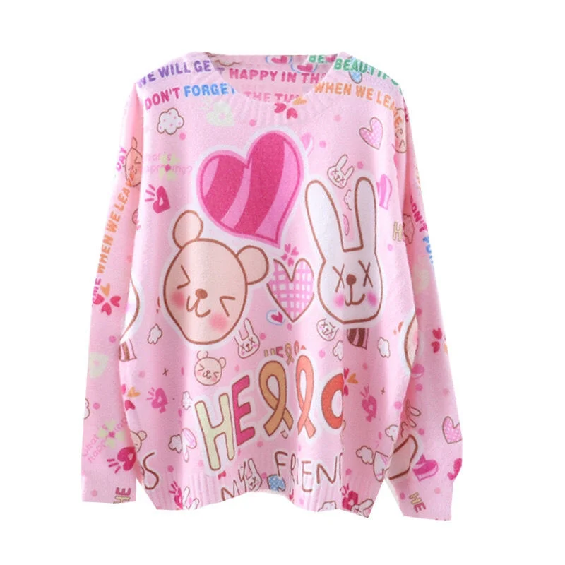 Autumn Winter Women Cartoon Print Sweaters Long Sleeve Love Letter Loose Pullover O-neck Korean Casual Oversized Lady Knit Tops
Autumn Winter Women Cartoon Print Sweaters Long Sleeve Love Letter Loose Pullover O-neck Korean Casual Oversized Lady Knit Tops