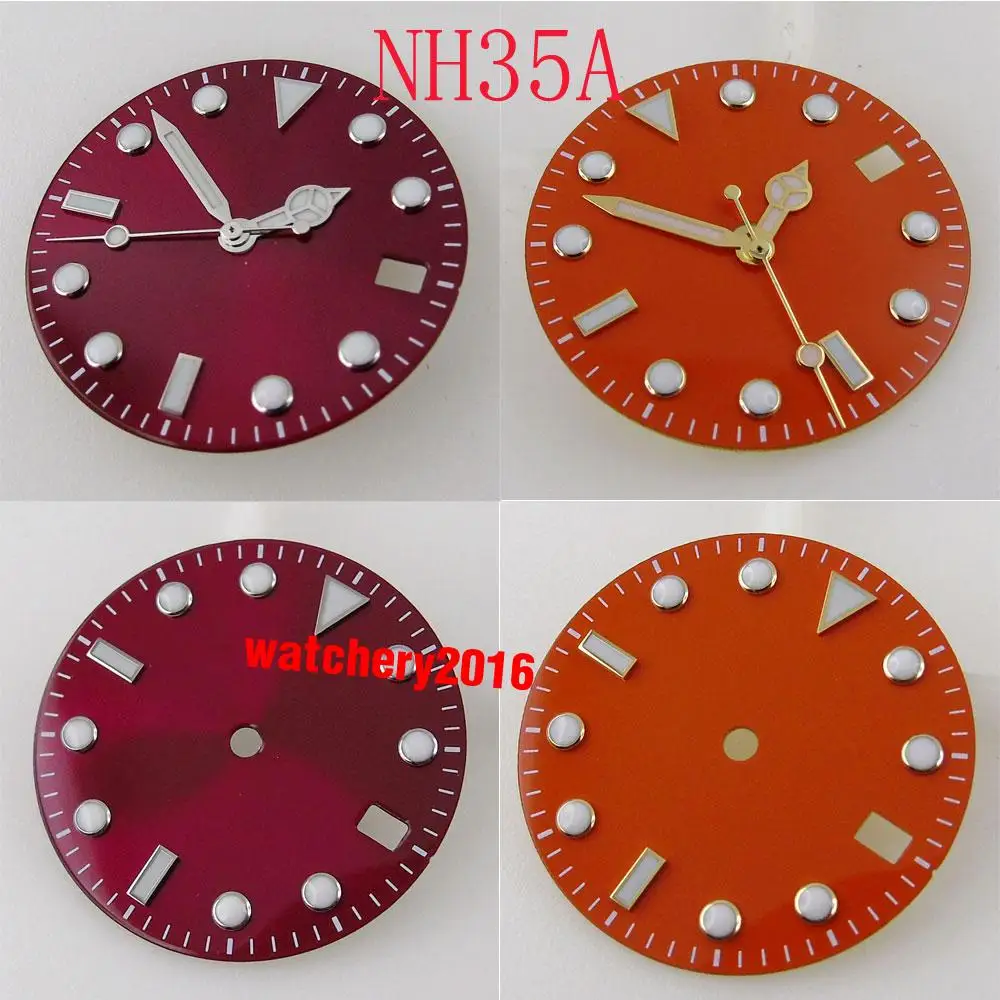 28.5mm Orange/Red Watch Dial+Watch Hands Sterile Watch Face Fit For NH35/NH35A Automatic Movement Date Window Luminous
28.5mm Orange/Red Watch Dial+Watch Hands Sterile Watch Face Fit For NH35/NH35A Automatic Movement Date Window Luminous