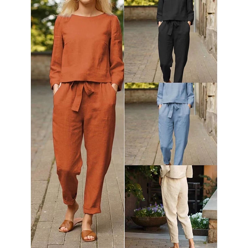 2 Pieces/set Solid Color Suit Women's Trouser Suit Casual Long Sleeved O Neck Top Drawstring Trousers
2 Pieces/set Solid Color Suit Women's Trouser Suit Casual Long Sleeved O Neck Top Drawstring Trousers