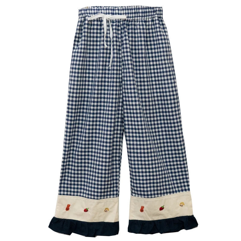 Navy Women Plaid Pants Cartoon Embroidery Patchwork Wide Leg Pants 2020 Autumn Mori Girl Style Ankle Length Pants Loose Trousers
Navy Women Plaid Pants Cartoon Embroidery Patchwork Wide Leg Pants 2020 Autumn Mori Girl Style Ankle Length Pants Loose Trousers
