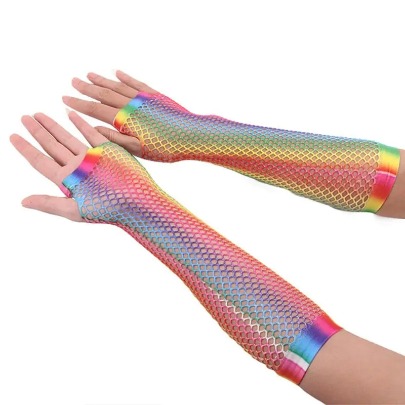 Womens Girls Hollow Out Holes Gloves Rainbow Printed Fingerless Mesh Net Fishnet 
Womens Girls Hollow Out Holes Gloves Rainbow Printed Fingerless Mesh Net Fishnet