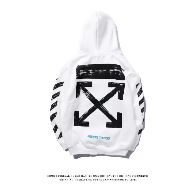 

RR7 Street painted arrow crow diagonal stripe loose hoodie with plush sweater white couple coat