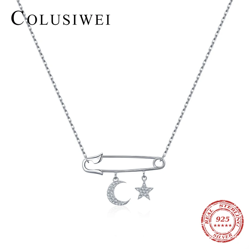 Colusiwei 925 Sterling Silver Elegant Clear CZ Star And Moon Pendant Necklace Brooch Lock Chain Necklace for Women Fine Jewelry 
Colusiwei 925 Sterling Silver Elegant Clear CZ Star And Moon Pendant Necklace Brooch Lock Chain Necklace for Women Fine Jewelry