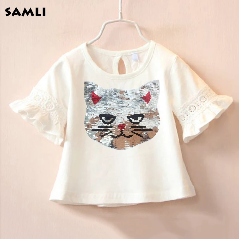 Cat Flip Sequins T-Shirt Girl Cotton Half-Sleeve Shirts Baby Kids Girl 2021 Summer Children's Tops Tees
Cat Flip Sequins T-Shirt Girl Cotton Half-Sleeve Shirts Baby Kids Girl 2021 Summer Children's Tops Tees