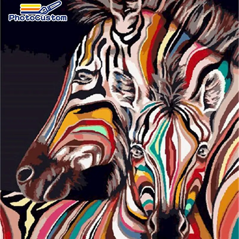 

PhotoCustom DIY Oil Painting By Numbers zebra Animals Acylic Painting By Numbers 40*50cm Art birthday present Gift DIY Kits Home