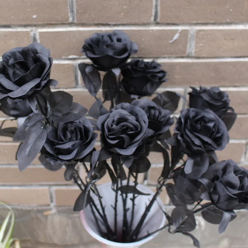 Black Artificial Silk Rose Bouquet Halloween Single Branch Home Simulation Fake Flower DIY Wedding Party Decoration | Дом и сад