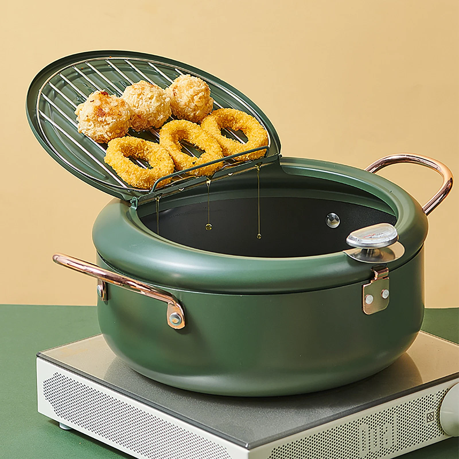 20/24cm 304 Stainless Steel Deep Fryer Tempura Fryer Pan With Splash Guard Cooling Rack Thermometer Control
20/24cm 304 Stainless Steel Deep Fryer Tempura Fryer Pan With Splash Guard Cooling Rack Thermometer Control
