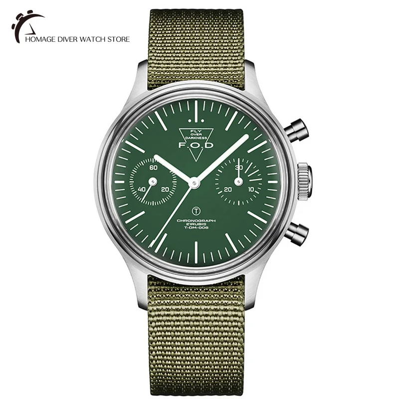 

Merkur 38mm Black Dial Acrylic Glass Men's Pilot Watch Luminous Hand Chronograph Function Hand Winding Movement Mechanical Watch