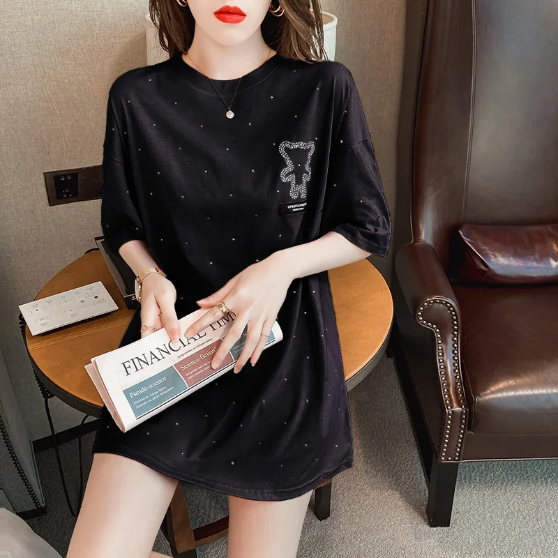 Fashion New O collar Tops Loose Women Casual Short Sleeve Tees 2021Summer Woman Hot drilling Cartoou T-shirt women clothes
Fashion New O collar Tops Loose Women Casual Short Sleeve Tees 2021Summer Woman Hot drilling Cartoou T-shirt women clothes