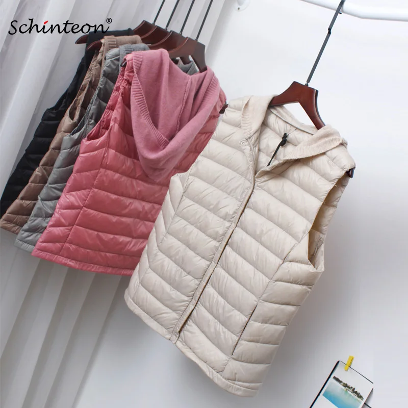 2021 Schinteon Women Ultra Light Down Vest Casual Short Gielt with Knitted Hood Thin Inner Bottoming Garment Spring Autumn New
2021 Schinteon Women Ultra Light Down Vest Casual Short Gielt with Knitted Hood Thin Inner Bottoming Garment Spring Autumn New