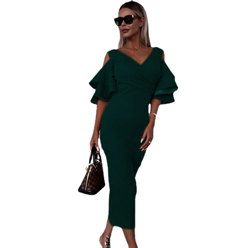 New women's dress wish slim waist short sleeve hip skirt deep V off shoulder lotus sleeve long skirt
New women's dress wish slim waist short sleeve hip skirt deep V off shoulder lotus sleeve long skirt