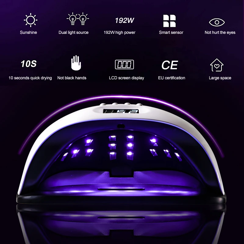 192W LED Lamp Nail Dryers 4 Gear Timming Manicure Device Smart Sensor Phototherapy Lamp Quick-drying Nail Art Baking Dryer
192W LED Lamp Nail Dryers 4 Gear Timming Manicure Device Smart Sensor Phototherapy Lamp Quick-drying Nail Art Baking Dryer