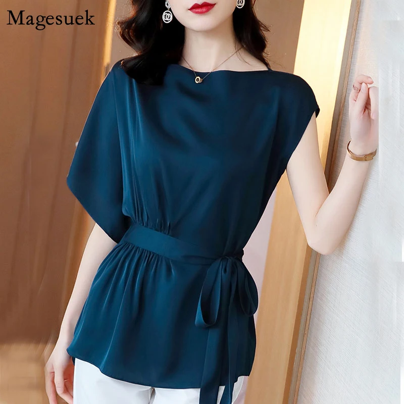 Summer Satin Blouse Women 2021 Short Sleeve Lace Up Female Shirt Tops Loose Slash Neck Office Ladies Casual Blouses Shirts 9730
Summer Satin Blouse Women 2021 Short Sleeve Lace Up Female Shirt Tops Loose Slash Neck Office Ladies Casual Blouses Shirts 9730