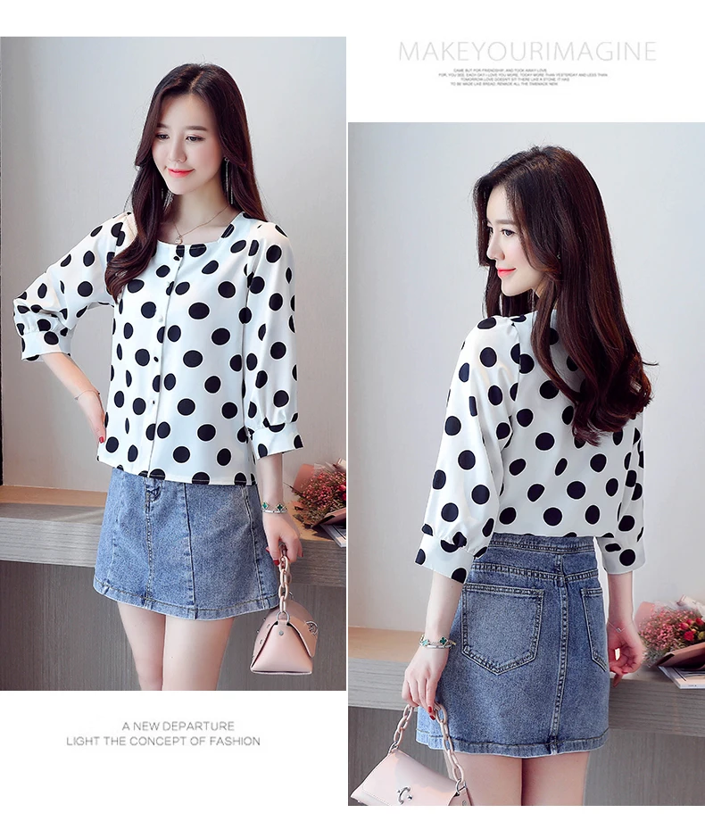 Houthion Chiffon Women's Blouses Printed Polka Dot Shirt Silk Blouse Button Casual 3/4 Sleeve Top Loose Summer Fashion Blusas
Houthion Chiffon Women's Blouses Printed Polka Dot Shirt Silk Blouse Button Casual 3/4 Sleeve Top Loose Summer Fashion Blusas