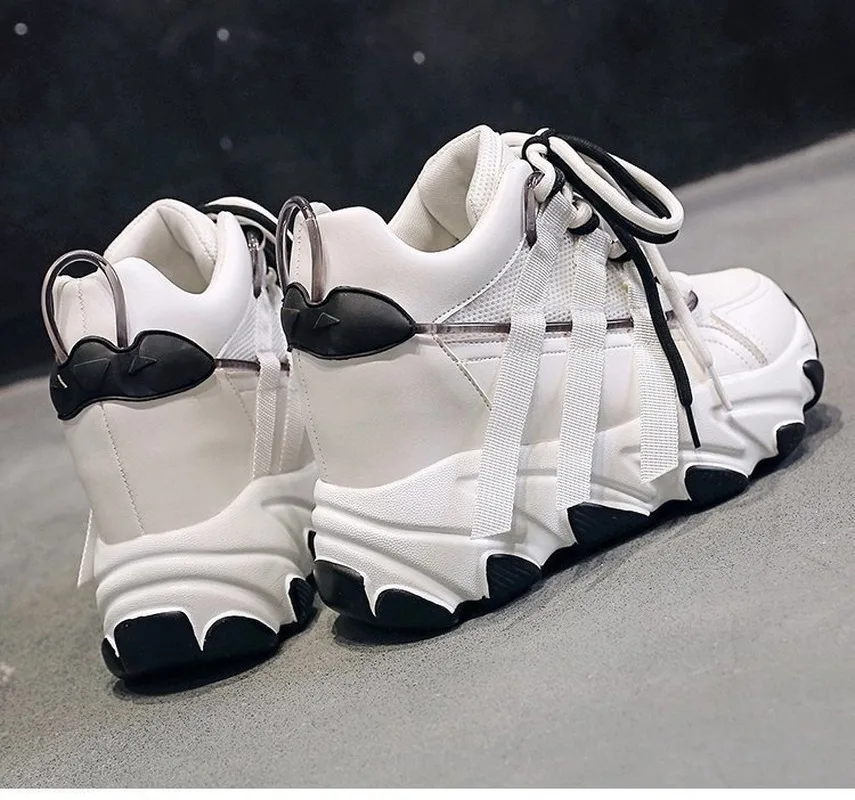 2021 New Black Dad Shoes Chunky Sneakers Casual Vulcanized Shoes Woman High Platform Sneakers Lace Up White Sneakers Women